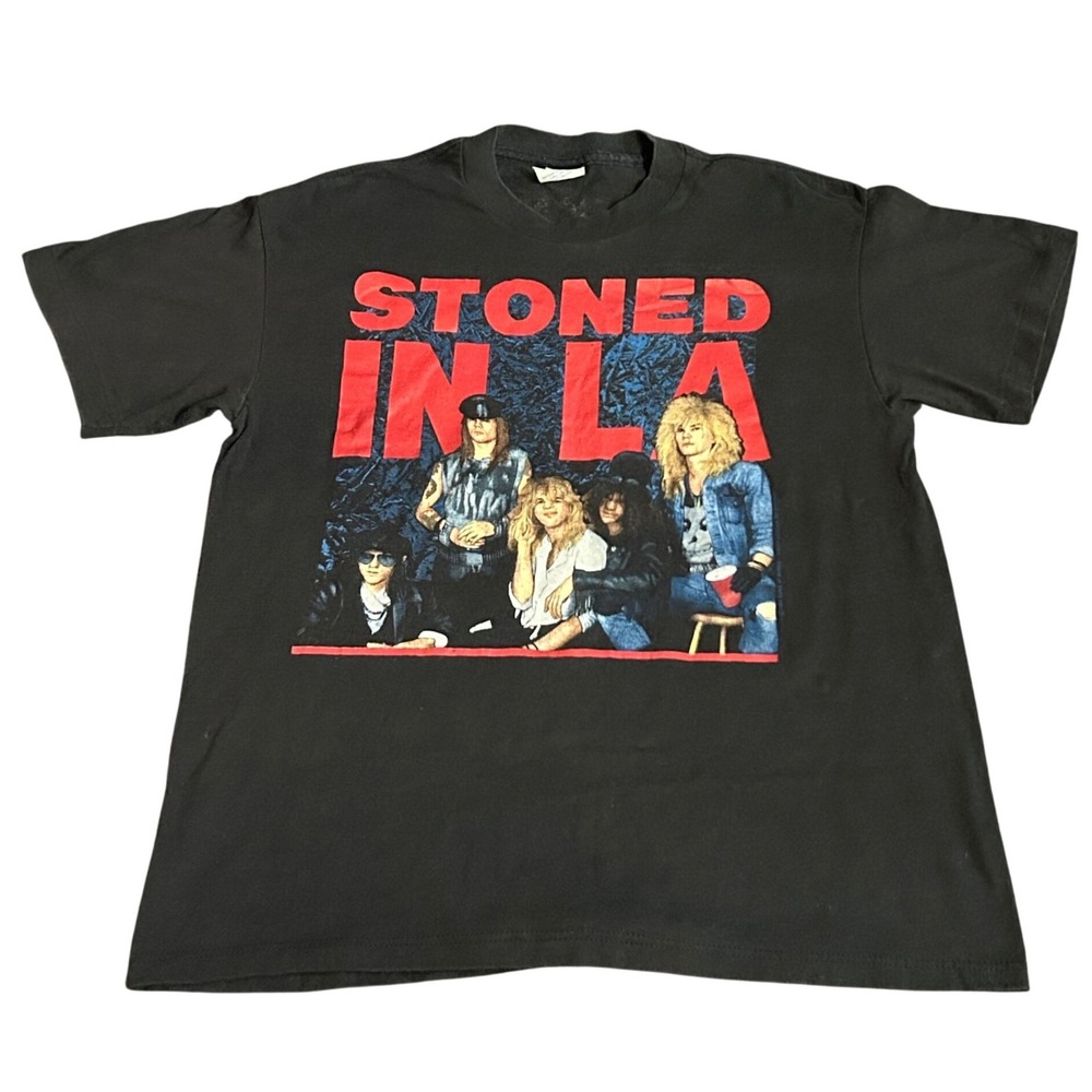 Vintage 1989 GNR Stoned In LA Concert T-Shirt Spring Ford Large Black 80s Rock